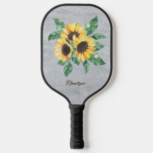 Sunflower Floral Rustic Monogram Pickleball Paddle