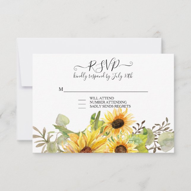 Sunflower Floral Rustic Watercolor Wreath RSVP (Front)