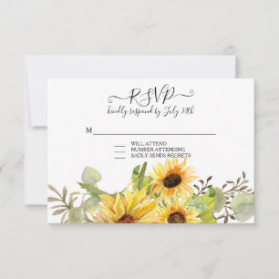 Sunflower Floral Rustic Watercolor Wreath RSVP Card