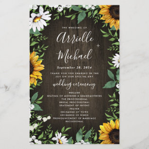 Sunflower Floral Rustic Wood Programmes Mariages d