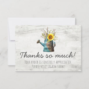 Sunflower Floral & Rustic Wood Vintage Thank You Card