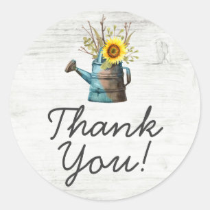 Sunflower Floral & Rustic Wood Vintage Thank You Classic Round Sticker