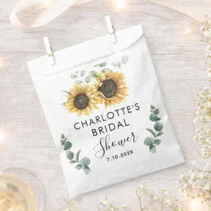 Sunflower Floral Script Botanical Bridal Shower Favour Bag