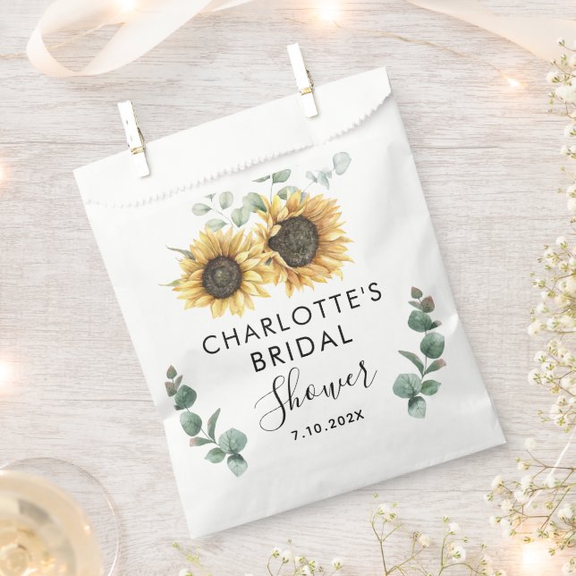 Sunflower Floral Script Botanical Bridal Shower Favour Bag (Clipped)