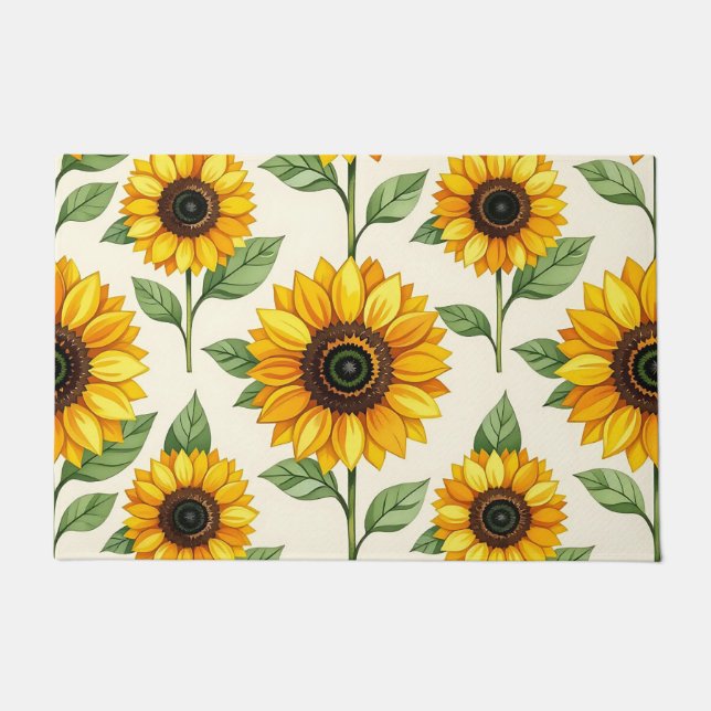 Sunflower Floral Seamless Pattern Bright Yellow Doormat (Front)