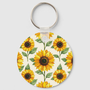 Sunflower Floral Seamless Pattern Bright Yellow Keychain