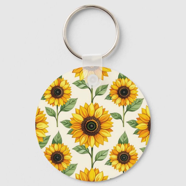 Sunflower Floral Seamless Pattern Bright Yellow Keychain (Front)