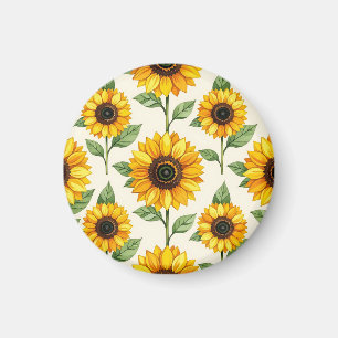 Sunflower Floral Seamless Pattern Bright Yellow Magnet