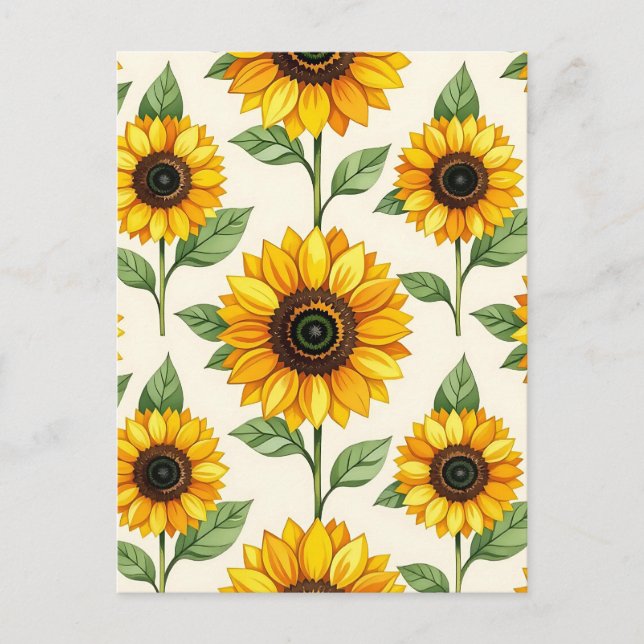 Sunflower Floral Seamless Pattern Bright Yellow Postcard (Front)