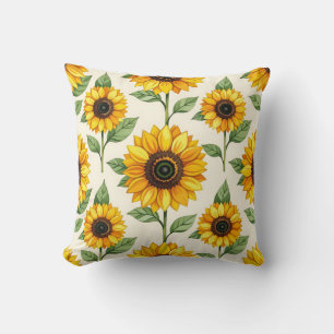 Sunflower Floral Seamless Pattern Bright Yellow Throw Pillow