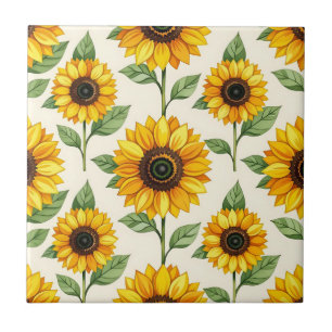 Sunflower Floral Seamless Pattern Bright Yellow Tile