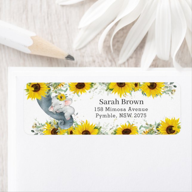 Sunflower Floral Sleeping Elephant Address Label (Insitu)