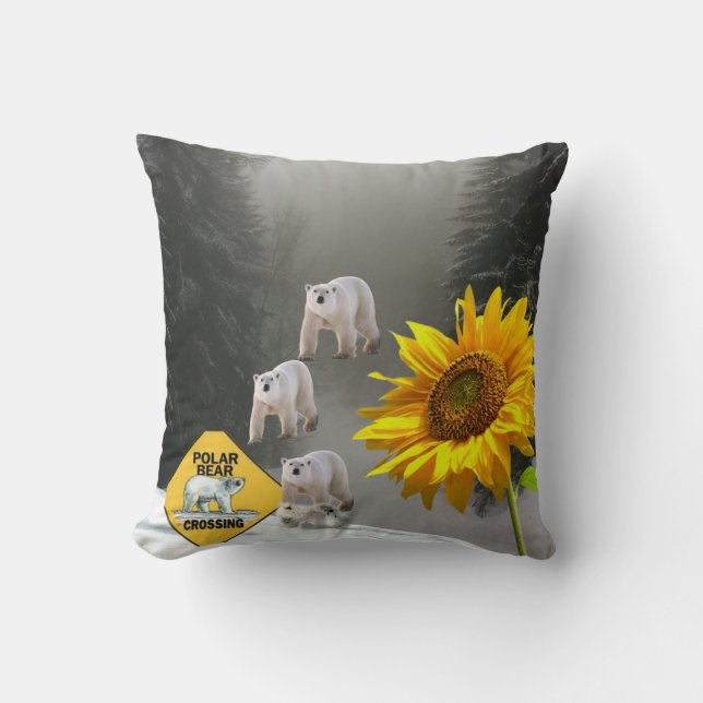 Sunflower Floral Throw Pillow Cases Polar Bear (Front)