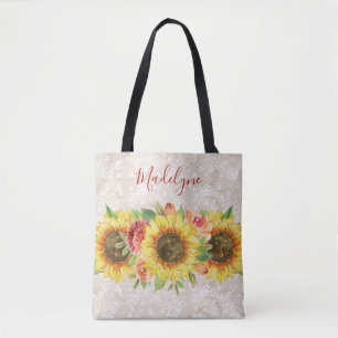 Sunflower Floral Vintage Lace Tote Bag