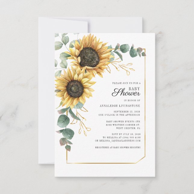 Sunflower Floral Watercolor Baby Shower Invitation (Front)