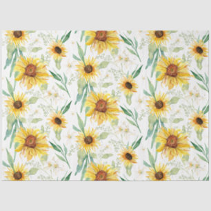 Sunflower Floral Watercolor Rustic White Decoupage Tissue Paper