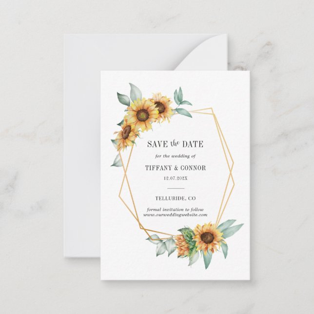 Sunflower Floral Watercolor Save The Date Card (Front)