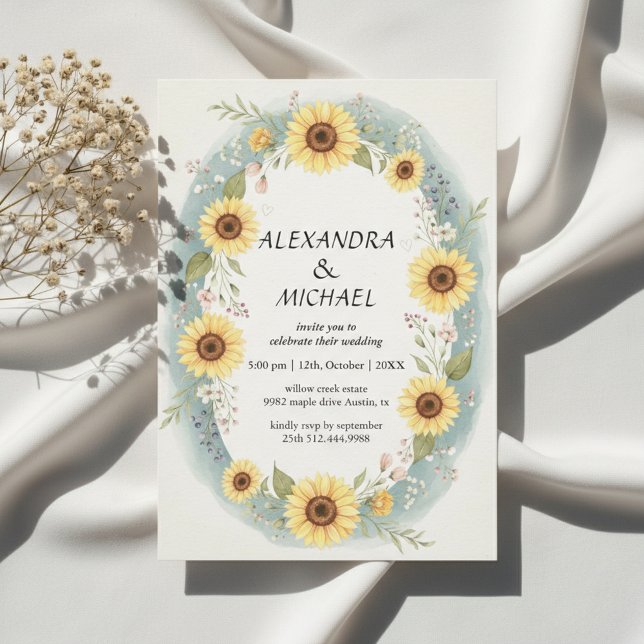 Sunflower Floral Watercolor Wedding Invite (Sunflower Floral Watercolor Wedding Invite)