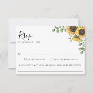 Sunflower Floral Wedding Food Allergy RSVP Card