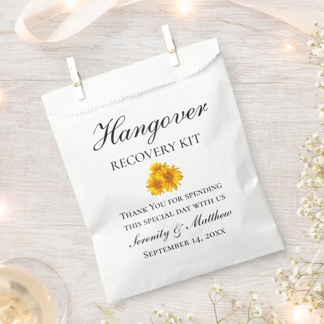Sunflower Floral Wedding Hangover Recovery Kit Favour Bag (Clipped)