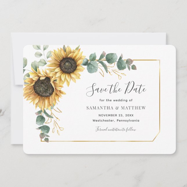 Sunflower Floral Wedding Save The Date (Front)
