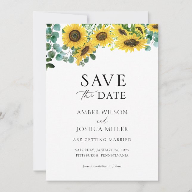 Sunflower Floral Wedding Save the Date Invitation (Front)