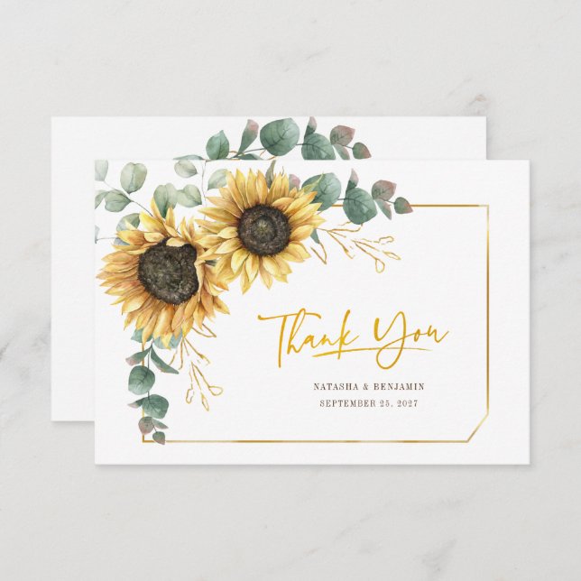 Sunflower Floral Wedding Thank You Card (Front/Back)