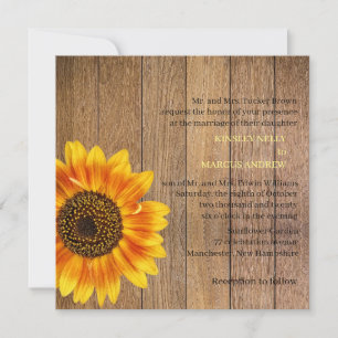 Sunflower Floral Yellow Rustic Wedding Wood Invitation
