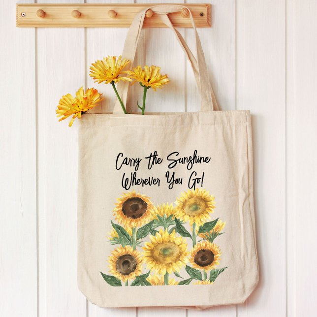 Sunflower Flower Floral Personalized Quote Tote Bag (In situ)