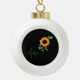Sunflower Flower Gift Ceramic Ball Christmas Ornament