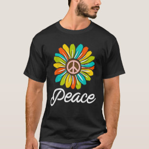 Sunflower Flower Peace Sign World Retro Hippie 70s T-Shirt