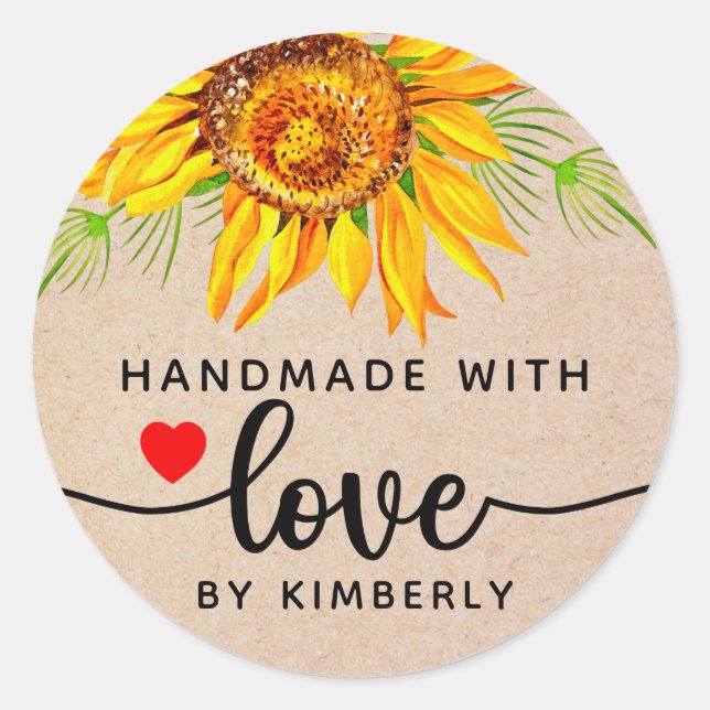 Sunflower Flower's Handmade with Love  Classic Rou Round Sticker (Front)