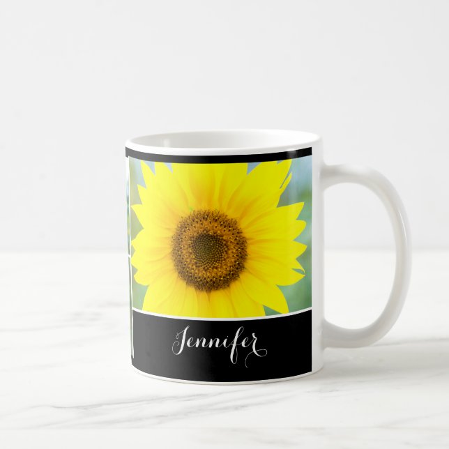 Sunflower flowers - personalized text coffee mug (Right)