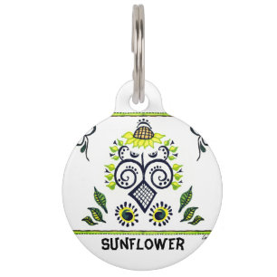 Sunflower Folk Art Pattern and Name Pet Tag
