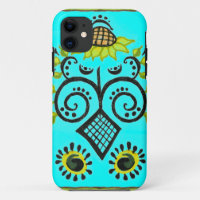 Sunflower Folk Art Pattern with Dots