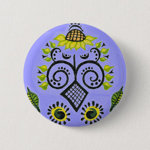 Sunflower Folk Pattern by Alexandra Cook 2 Inch Round Button