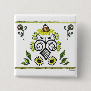 Sunflower Folk Pattern by Alexandra Cook 2 Inch Square Button