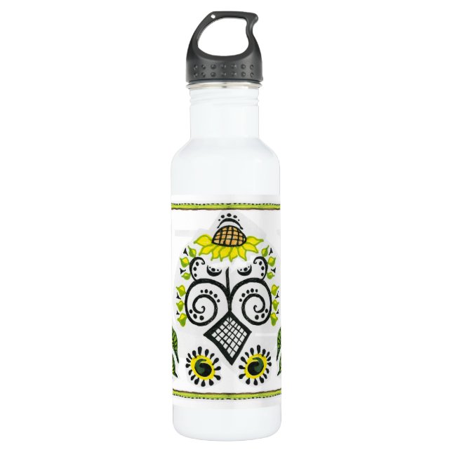 Sunflower Folk Pattern by Alexandra Cook 710 Ml Water Bottle (Front)