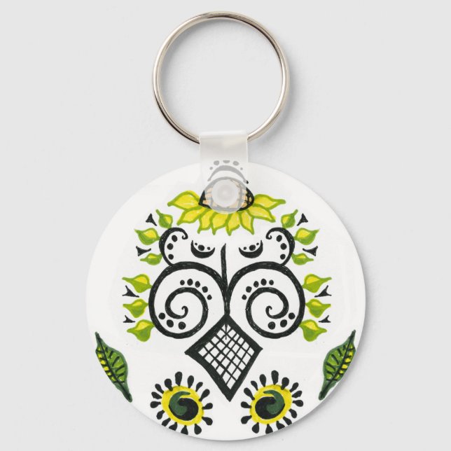 Sunflower Folk Pattern by Alexandra Cook Keychain (Front)