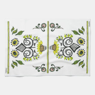 Sunflower Folk Pattern by Alexandra Cook Kitchen Towel