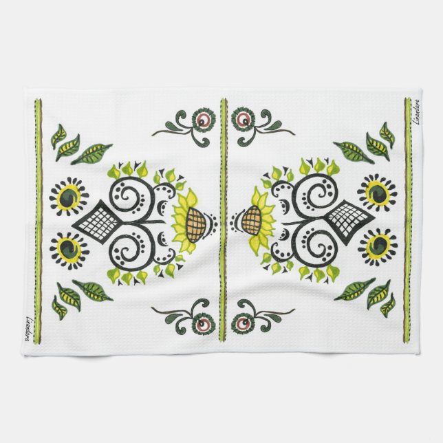 Sunflower Folk Pattern by Alexandra Cook Kitchen Towel (Horizontal)