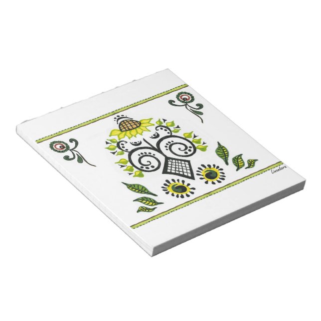 Sunflower Folk Pattern by Alexandra Cook Notepad (Angled)