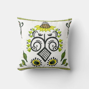 Sunflower Folk Pattern by Alexandra Cook Throw Pillow