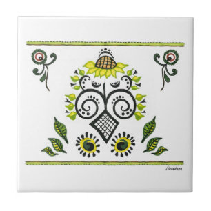 Sunflower Folk Pattern by Alexandra Cook Tile