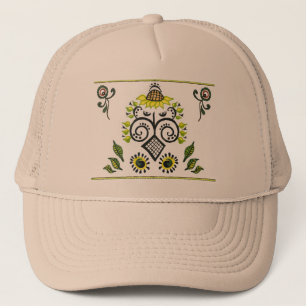 Sunflower Folk Pattern by Alexandra Cook Trucker Hat