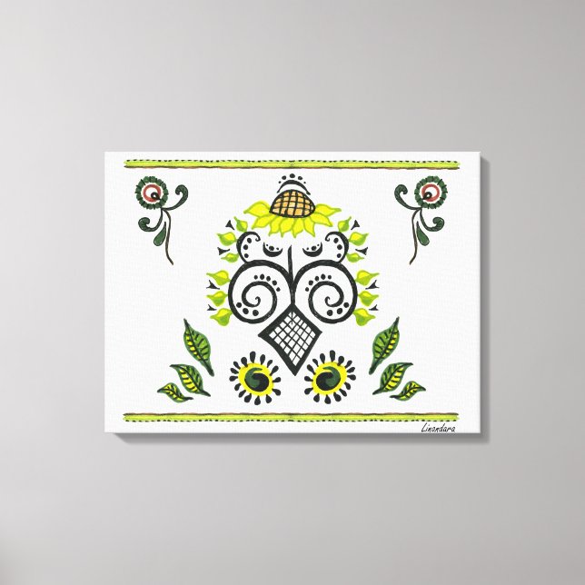 Sunflower Folk Pattern Canvas Print (Front)