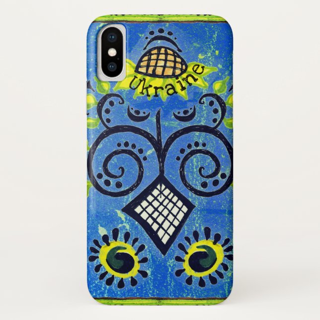 Sunflower Folk Pattern on Turquoise Blue Case-Mate Case-Mate iPhone Case (Back)