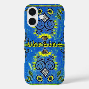Sunflower Folk Pattern on Turquoise Blue Case-Mate iPhone 16 Case