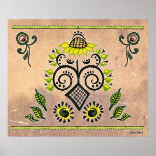 Sunflower Folk Pattern Poster
