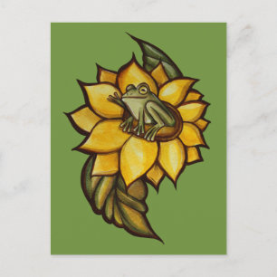 Sunflower Frog Floral Froggy Flower                Holiday Postcard
